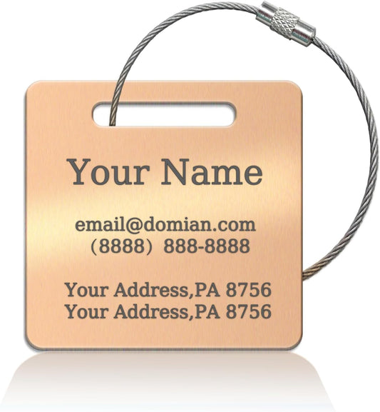 （2-Pack） Stainless Steel Custom Luggage Tags - Laser Engraved Personalized Travel Tags - Custom Name Identification Tags: for Suitcases, Backpacks, Bags and More (Rose Gold)