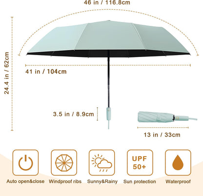 2-Pack Windproof, Waterproof, UV-Blocking Portable Travel Umbrella, Compact Sun & Rain Folding Umbrella, Double Rib Structure, Large Auto Open and Close Car Umbrella