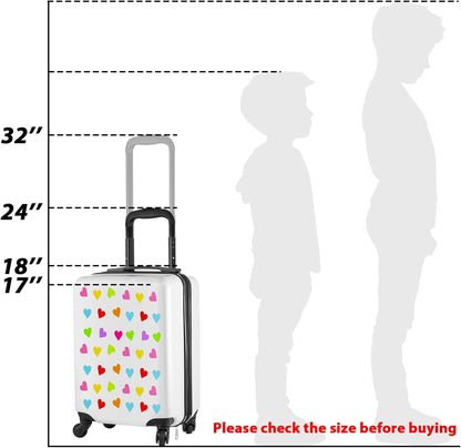 Sanwuta 4 Pcs Kids Luggage Set Kids Backpack Travel Rolling Suitcase with Wheels U-shape Pillow Childrens Gift for Girls Boys(17 Inch,Heart Style,White)