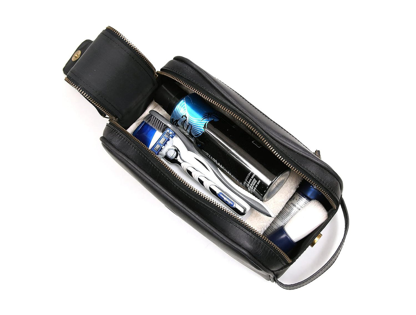 10" Premium Leather Toiletry Travel Pouch With Waterproof Lining Black Color | King-Size Handcrafted Vintage Dopp - Kit ~ Gift for Father's Day By Aaron Leather Goods