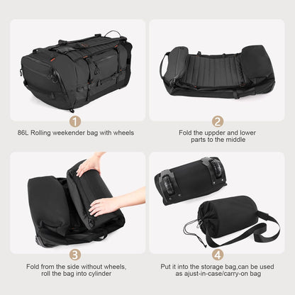 Rolling Duffle Bag with Wheels,86L 30”Folding Duffle Backpack with 2 Wheels,Travel Bag with Separate Shoe Compartment,Black