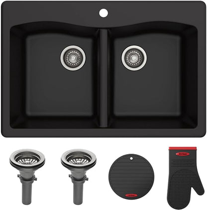 KRAUS Forteza 33-inch Drop in/Undermount 50/50 Double Bowl Granite Kitchen Sink by KRAUS