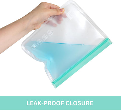 12 Pack Variety Reusable Food Storage Bags, Food Grade Silicone PEVA Material, Double Zipper, Freezer Safe, BPA-Free (4 Snack, 4 Sandwich, 2 Quart, 2 Gallon)