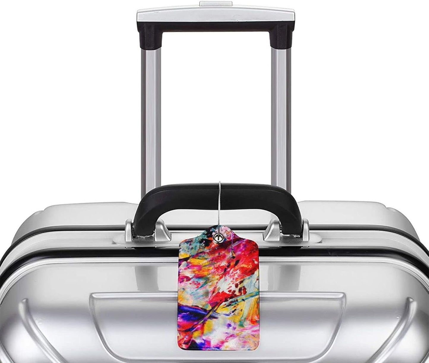 Red Oil-Painting Luggage Tags for Suitcases, Stylish Art Colorful Leather Bag Tag with Privacy Cover Stainless Steel Loop for Women Teen Girls Adults, 2-Pack Name Labels Tags for Baggage Backpack