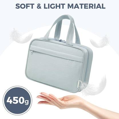 Toiletry Bag For women,Portable Hanging Organizer,4 Leakproof Compartment for full-sized Conditioner, Brushes Set, Makeup Accessories,Visible and easy to access.L-blue