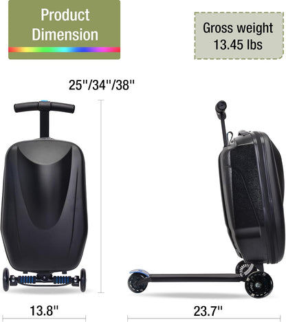 20" Scooter Suitcase for Kids, 2-in-1 Ride On Luggage with Wheels for Boys & Girls Ages 4-15, Foldable Hardshell Carry On Lightweight Travel Suitcase for Airplane