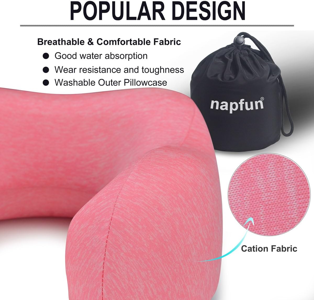 napfun Neck Pillow for Traveling, Upgraded Travel Neck Pillow for Airplane 100% Pure Memory Foam Travel Pillow for Flight Headrest Sleep, Portable Plane Accessories, Rose