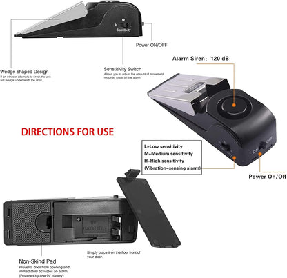 TOWODE Door Stop Alarm with 120DB Siren Door Stop for Home & Travel (Black) (Pack of 4)