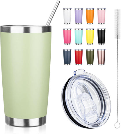 20oz Tumbler with Straw and Brush, Stainless Steel Vacuum Insulated tumbler, Double Wall Insulated Coffee Tumbler for Outdoor, Home, Travel,Office (Matcha Green,1pcs)