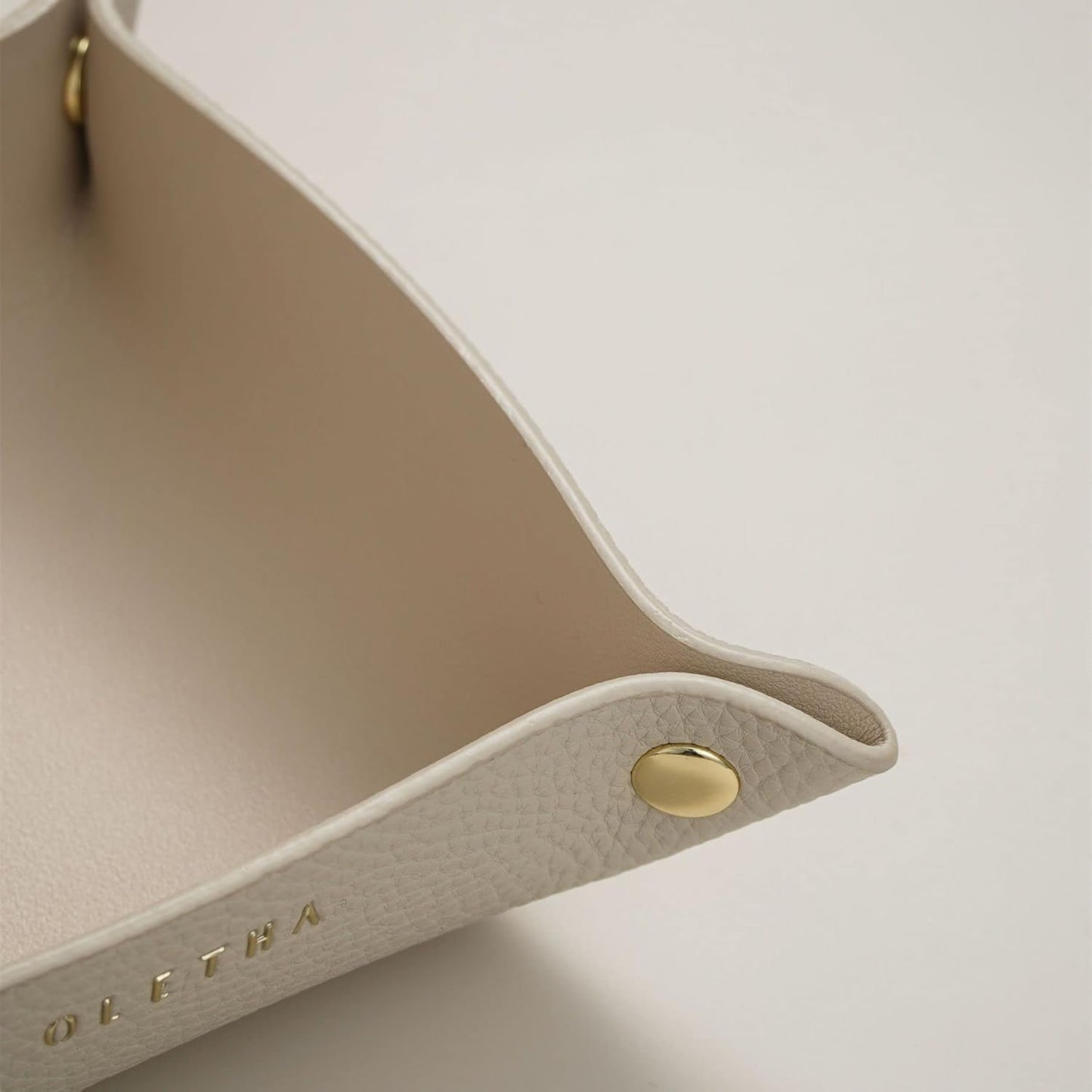 OLETHA Small Foldable Valet Tray - Aesthetic Desk Organizer for Home, Office & Travel - Portable Catch All Bowl for Keys, Jewelry & Essentials - Light Taupe