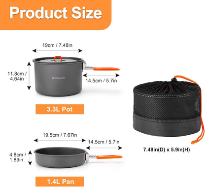 Odoland Camping Cookware Mess Kit, Non-Stick Lightweight Camping Pot and Fry Pan Set with Mesh Bag for Backpacking, Outdoor Cooking and Picnic