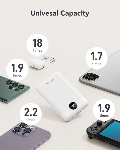 Mini Portable Charger with Built-in Cables 22.5W Fast Charging Power Bank USB-C Small Battery Pack 10000mAh Travel Essential Slim Battery for iPhone 16/15/14, Samsung 25/24, and More