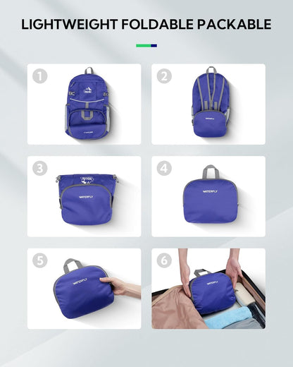 WATERFLY Hiking Foldable Daypack Backpack: 25L Ultra Lightweight Packable Waterproof Outdoor Travel Day Pack for Woman Man