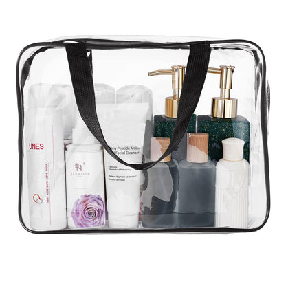 2Pcs Crystal Clear PVC Travel Toiletry Bag Kit for Women Men, Waterproof Vinyl Packing Organizer Storage Bags with Zipper Handle Straps, Cosmetic Pouch Carry on Airport Airline Compliant Bag Handbag