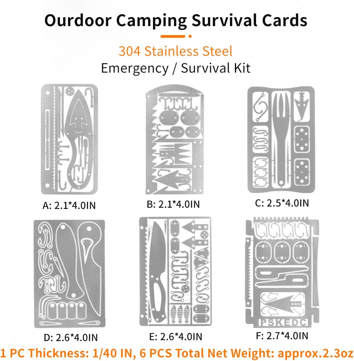 PSKOOK 12 Pcs Survival Multitool Card Emergency Camping Tool EDC Kit in Your Wallet Outdoor Hunting Fishing Hiking Gear