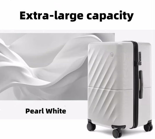 Trunk Luggage 24 Inch, Medium Checked Luggage with Double Spinner Wheels, Anti-Burst Zipper, Hard Case PC Suitcase, Lightweight Travel Luggage, TSA Approved (Pearl White, Hudson)
