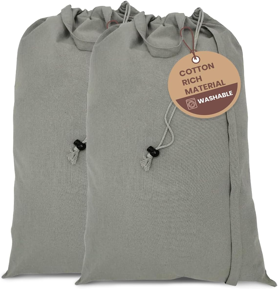 LFH Home Cotton Canvas Large Laundry Bag with Handle, Heavy Duty Drawstring Closure Washable Laundry Bags, School Travel, Home, Hotel, College Dorm, Organizer Sack, Toys Clothes 24x36 (Pack of 2)-Grey