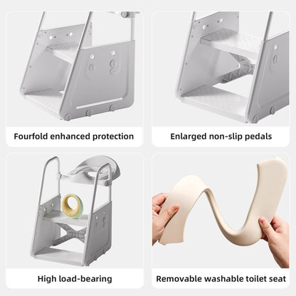 3-in-1 Adjustable Toddler Step Stool & Potty Seat with Removable Cushion, Splash Guard & Non-Slip Base– Sink and Kitchen Helper for Kids 1-3, Tool-Free Assembly