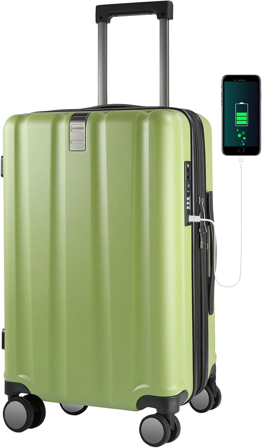 KROSER Hardside Expandable Carry On Luggage with Spinner Wheels & Built-in TSA Lock, Durable Suitcase Rolling Luggage with USB Port, Carry-On 20-Inch, Green