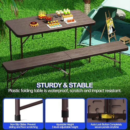 VSOAEIL 4 FT Folding Table, Small Plastic Foldable Table Adjustable Height