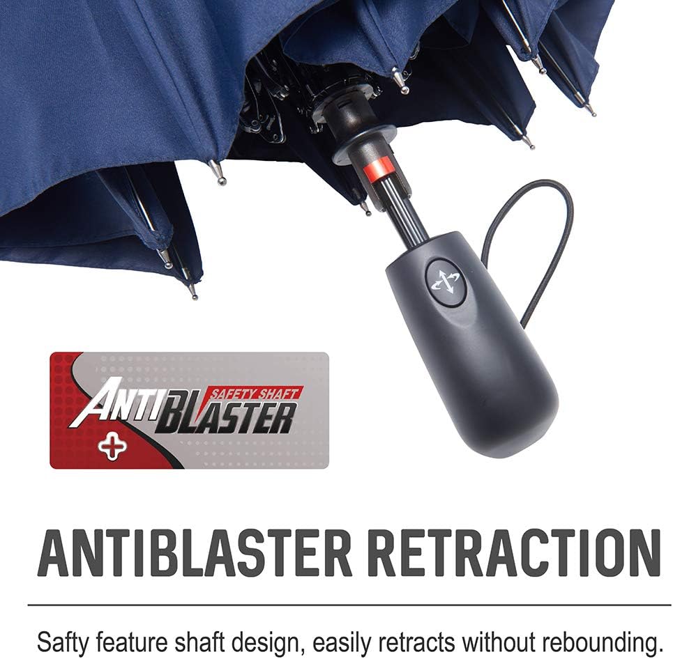 Large Umbrella Windproof 54 Inch Folds Into Portable Travel Size - Big Enough To Comfortably Fit In 2 Adults - Auto Open Close and Patented Vortex System For Superior Safety And Durability (Brown)