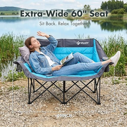 VILLEY Oversized Double Camping Chair, Heavy-Duty Folding Loveseat