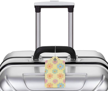 Flowers Leather Luggage Tag with Stainless Steel Ring, Fun Name Id Card Cover Travel Bag Tag Set, Suitable for Travel Bag Luggage Women Men 1 PCS