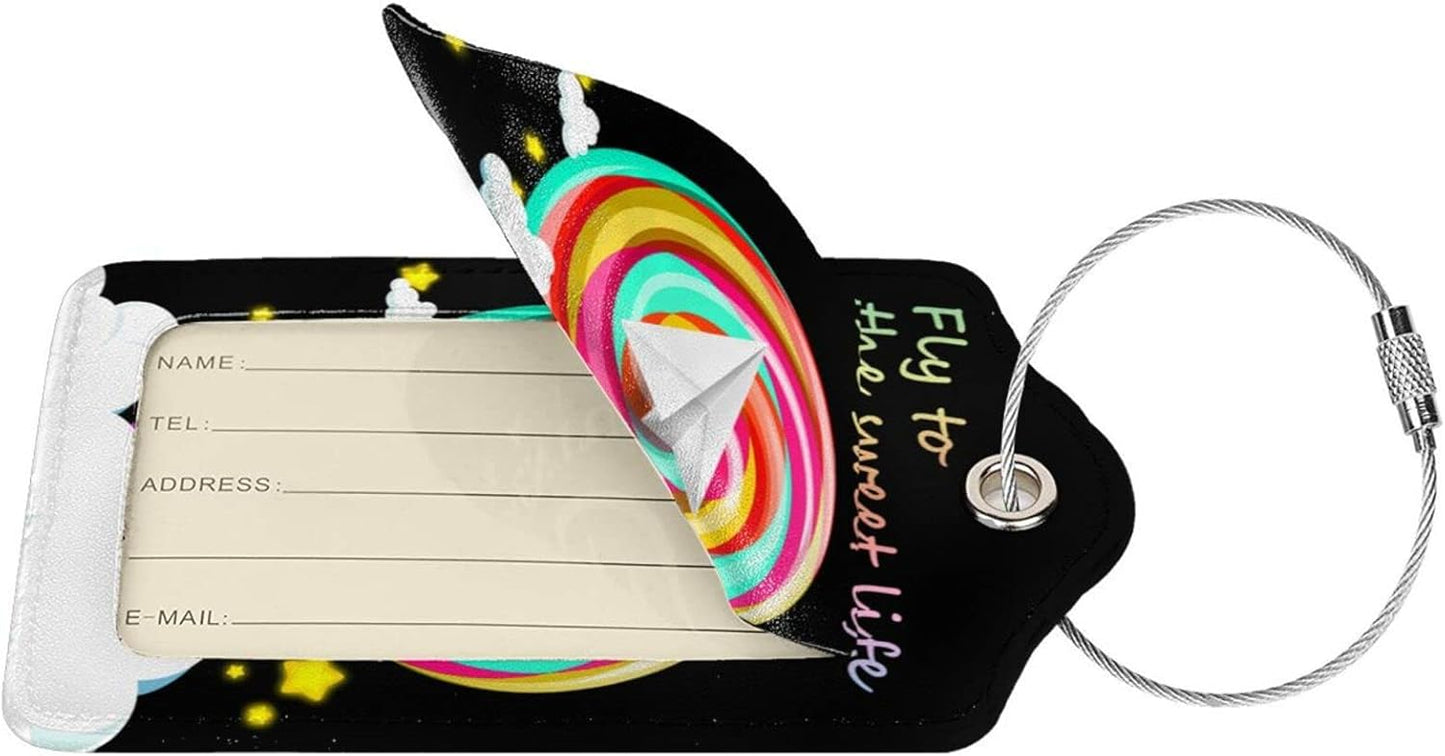 2 Pack Luggage Tag for Suitcase, Cute Unique Leather Suitcase Tags Identifiers with Privacy Name Address Labels & Durable Steel Loop for Women Men Travel