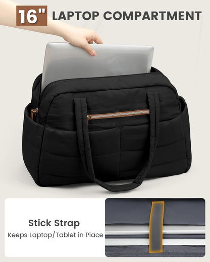 Travel Duffle Bag,Puffer Carry On Duffel Bag with Laptop Compartment Waterproof Overnight Weekender Bags for Women Large Hospital Tote Bags for Labor and Delivery(Large,Black)