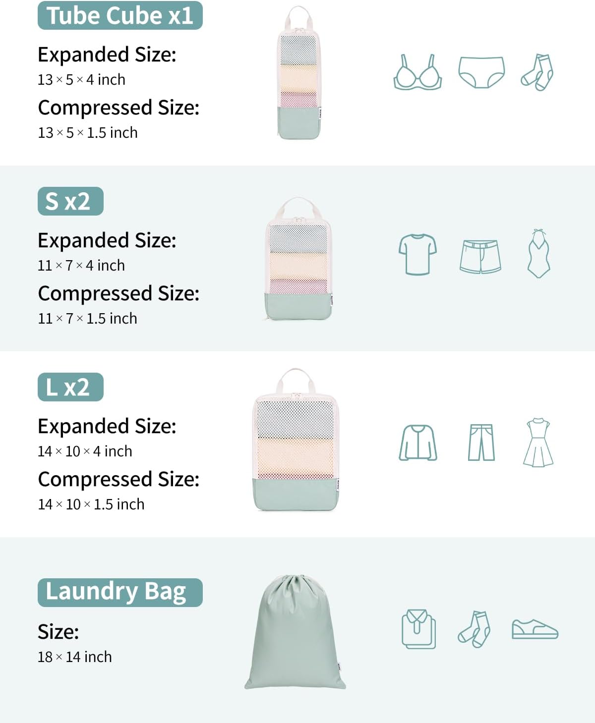 Narwey 6 Set Compression Packing Cubes for Travel Kids Women Carry on, Packing Organizers Bag for Backpack Luggage Suitcase Duffle Bags