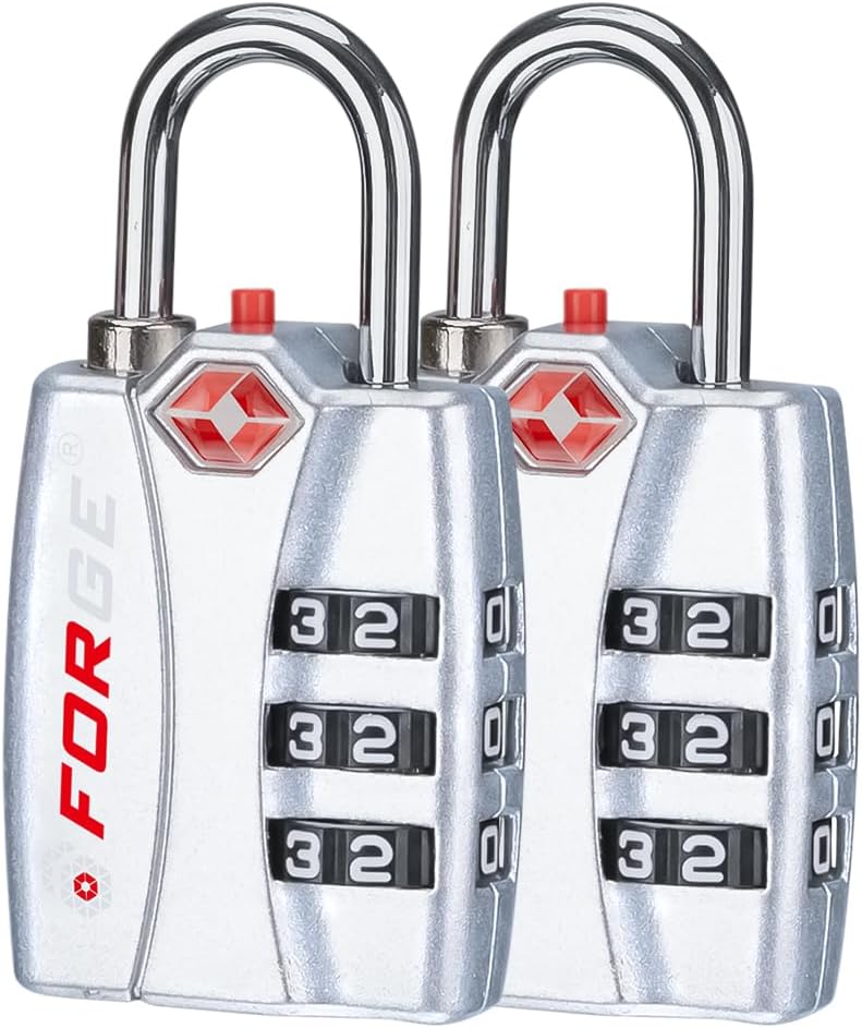 Forge TSA Luggage Combination Lock - Open Alert Indicator, Easy Read Dials, Alloy Body- Ideal for Travel, Lockers, Bags (Silver)