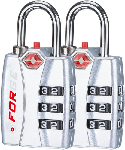 Forge TSA Luggage Combination Lock - Open Alert Indicator, Easy Read Dials, Alloy Body- Ideal for Travel, Lockers, Bags (Silver)