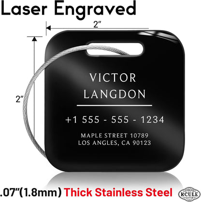 Stainless Luggage Tags for Suitcases: Metal Personalized Luggage Tags and Bags with Customizable Texts (Black)