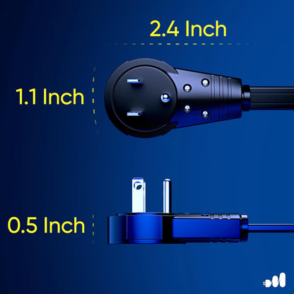 Maximm Cable 6 Ft 360° Rotating Flat Plug Extension Cord/Wire, 16 AWG Multi 3 Outlet Extension Wire, 3 Prong Grounded Wire - Black - UL Certified