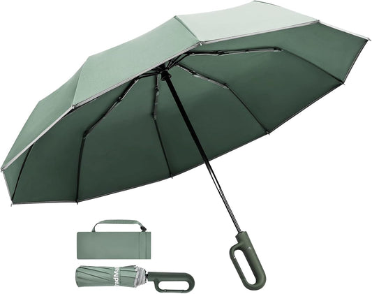 TradMall Travel Umbrella, 280T Fabric Windproof Automatic Portable Compact Folding Umbrellas for Rain with Reflective Stripe for Women and Men