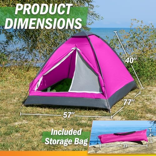 2 Person Camping Tent with Rain Fly and Carrying Bag - Lightweight Outdoor Pop Up Tents for Camping Essentials, Music Festivals, Backpacking, Hiking, or Beach Shelter by Wakeman Outdoors
