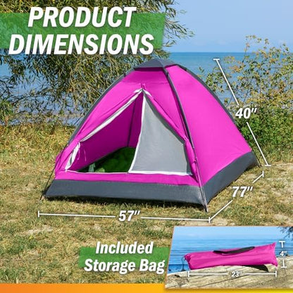 2 Person Camping Tent with Rain Fly and Carrying Bag - Lightweight Outdoor Pop Up Tents for Camping Essentials, Music Festivals, Backpacking, Hiking, or Beach Shelter by Wakeman Outdoors