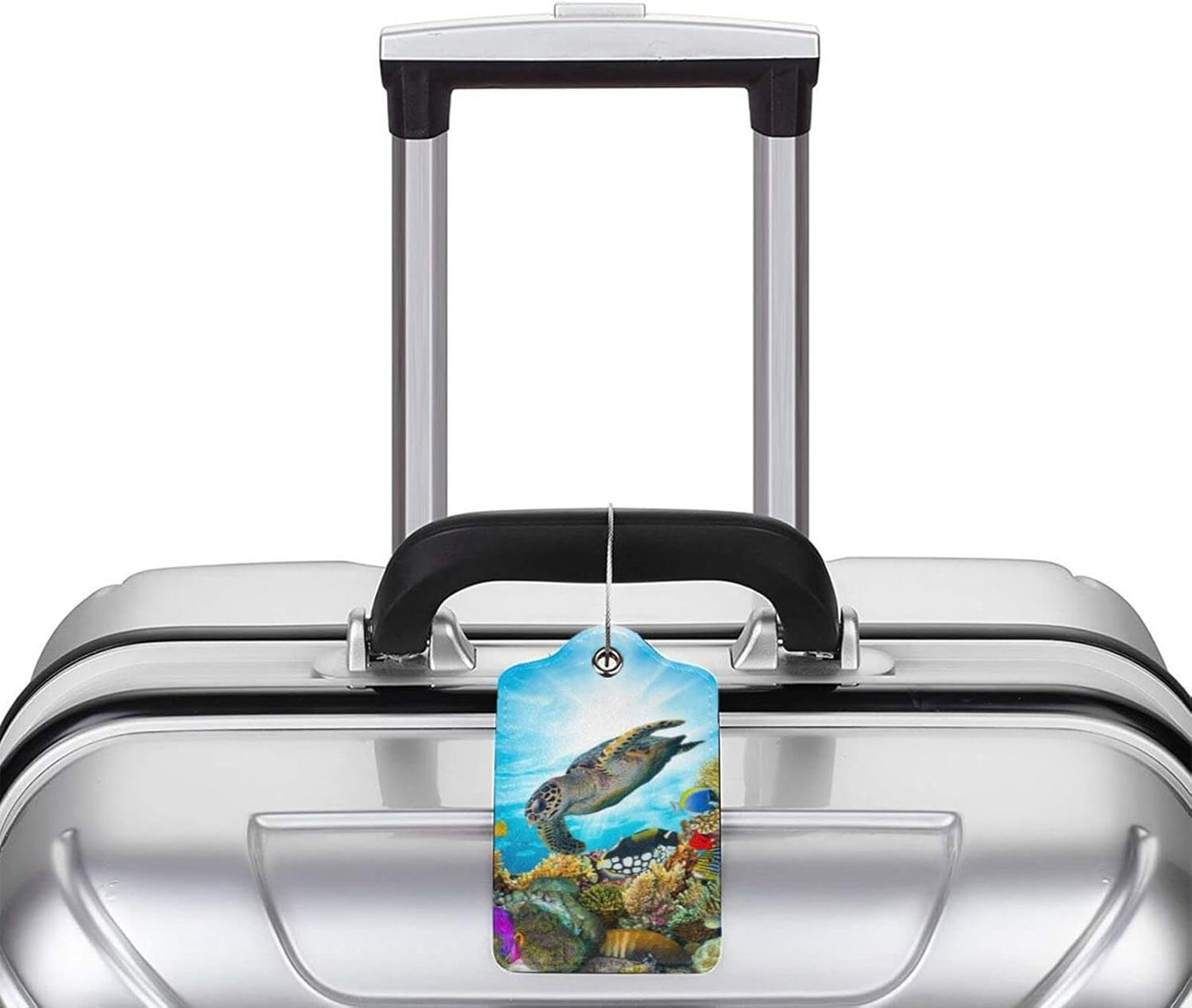 2 Pack Sea Turtle Luggage Tag for Suitcases, Cool Leather Suitcase Labels with Full Privacy Cover Id Name Card and Stainless Steel Loop, Funny Travel Identifiers Tags Luggage for Women Men Baggage