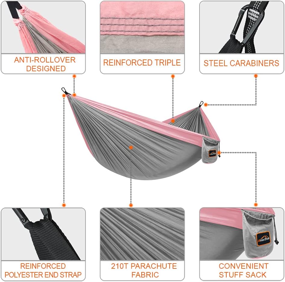 Camping Hammock, Super Lightweight Portable Parachute Hammock with Two Tree Straps Single or Double Nylon Travel Tree Hammocks for Camping Backpacking Hiking