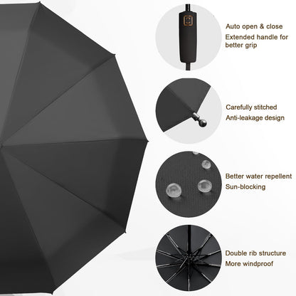 2-Pack Windproof, Waterproof, UV-Blocking Portable Travel Umbrella, Compact Sun & Rain Folding Umbrella, Double Rib Structure, Large Auto Open and Close Car Umbrella