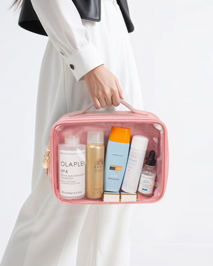 KOTORA TSA Approved Toiletry Bag with Mini Clear Makeup Bag PVC Cosmetic Bags for Women and Men, Carry on Airport Airline Compliant Bag Car Accessories for Women Men(A-Clear Pink)