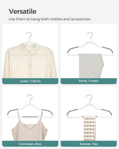 SONGMICS Clothes Hangers, Pack of 30 Plastic Coat Hangers, Space-Saving, White and Dark Gray UCRP050W03
