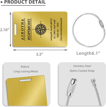 Personalized Luggage Tags for Suitcases (2/4/6/8 Pack) - Custom Engraved Metal Travel Tag, Customizable Pattern/Name/Text for Bags Backpacks Suitcases