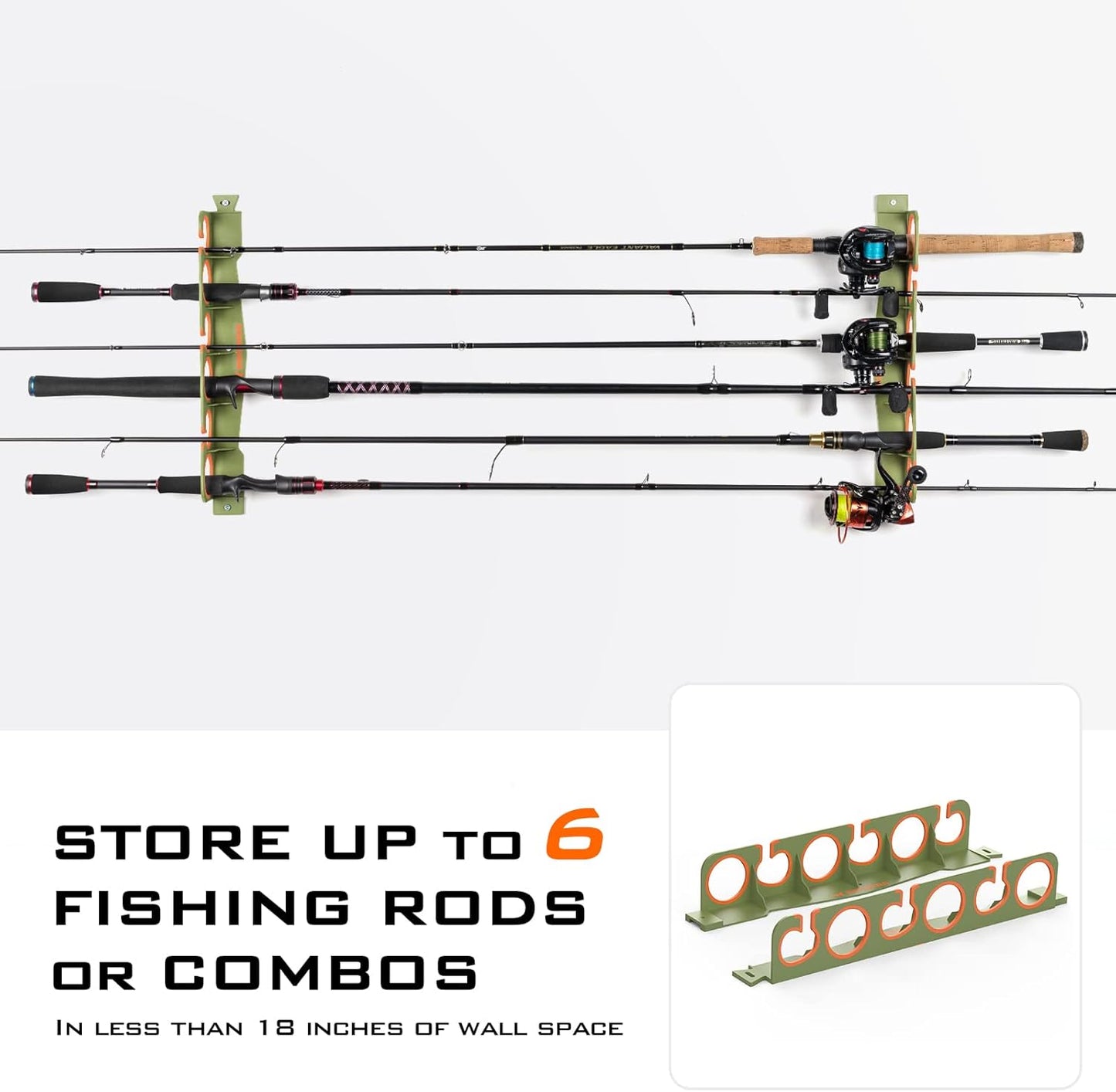 KastKing SafeGuard Fishing Rod Holder for Garage, Wall or Ceiling Mounted Fishing Rod Rack Storage Organizer, Fishing Pole Holder Holds 6 Rods or Combos in Less Than 18 Inches