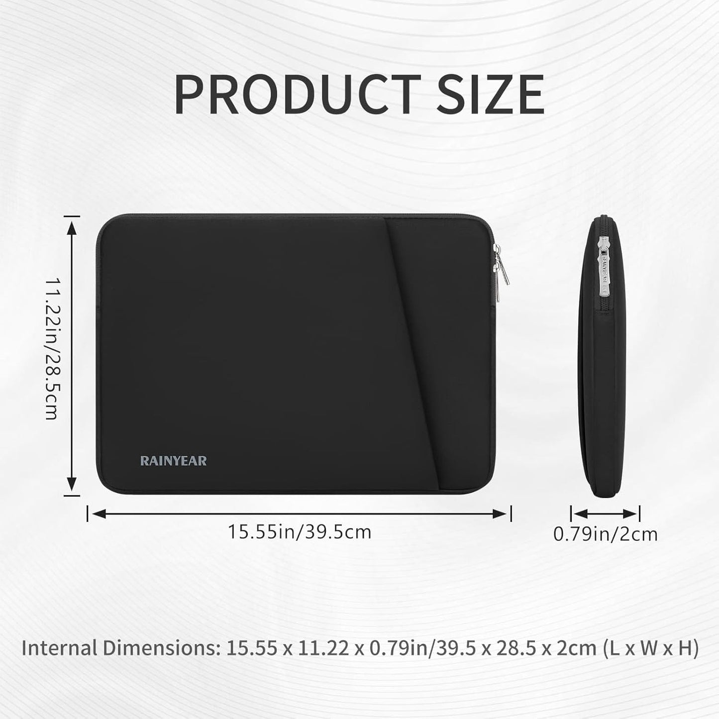 RAINYEAR Laptop Sleeve Case with Front Pocket, 15.6 Inch Protective Portable Case with Front Pocket, Briefcase Laptop Carrying Bag Cover Compatible for HP, Dell, Asus, Lenovo, Notebook, Black