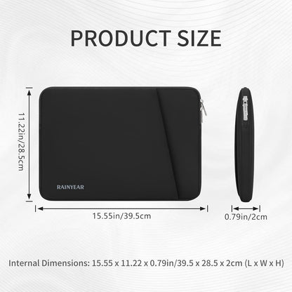 RAINYEAR Laptop Sleeve Case with Front Pocket, 15.6 Inch Protective Portable Case with Front Pocket, Briefcase Laptop Carrying Bag Cover Compatible for HP, Dell, Asus, Lenovo, Notebook, Black