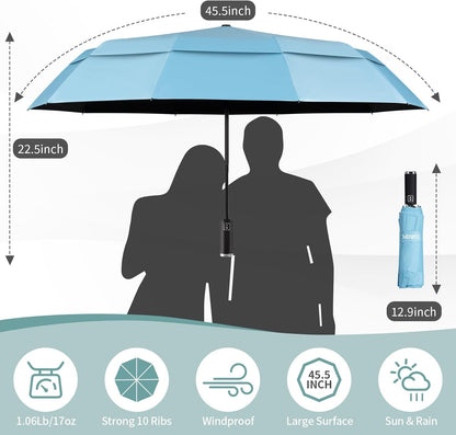 Seniny Windproof Travel Umbrella, Double Vented Canopy Large Umbrellas for Rain, Automatic Compact Umbrella for Car Backpack, Portable Pocket UV Umbrellas for Sun Protection Walking, Lightweight