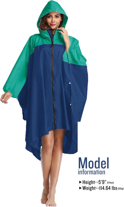 SaphiRose Unisex Rain Poncho Hooded Waterproof Raincoat for Adults Women