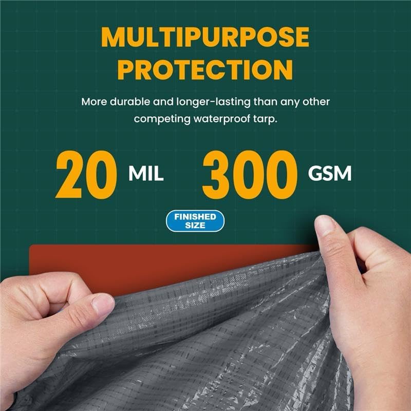 Large Waterproof Tarp - Heavy Duty 20 Mil Thick Poly Tarpaulin Ideal for Canopy Tents, Boats, RV or Pool Covers - Multipurpose Protective Tarps with Grommets for Indoor, Outdoor Use | 16' x 20' 2 Pack
