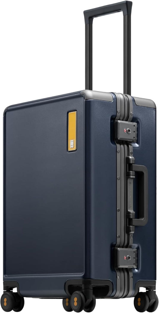 LEVEL8 Carry On Luggage Airline Approved Zipperless with Aluminum Frame, Hard Case Luggage with Spinner Wheels, Metal Travel Suitcase with Double Tsa Locks, 20 Inch, Blue